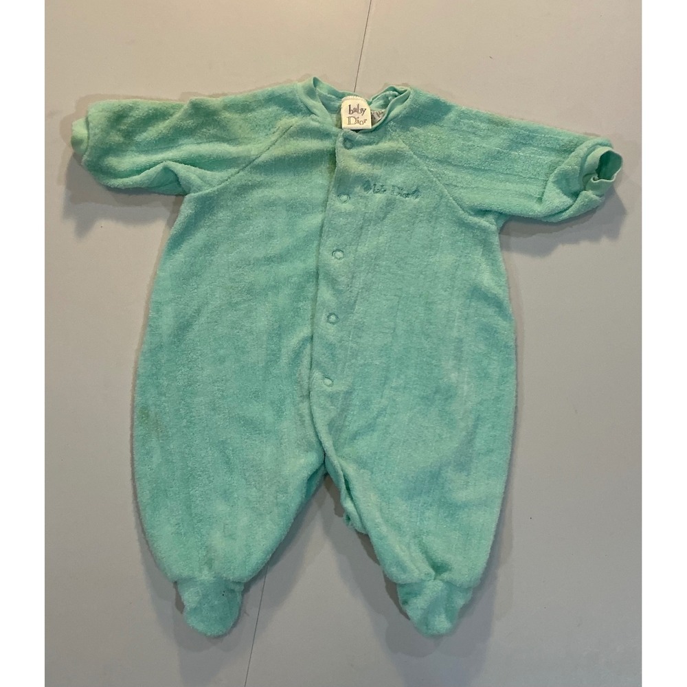VTG Baby Dior Footed Sleeper Baby 0-12M Aqua Green Terry Cloth Luxury Retro